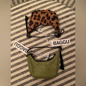 TWO NWT Authentic BAGGU Crescent Bag Charms In Leopard and Green Juice Combo